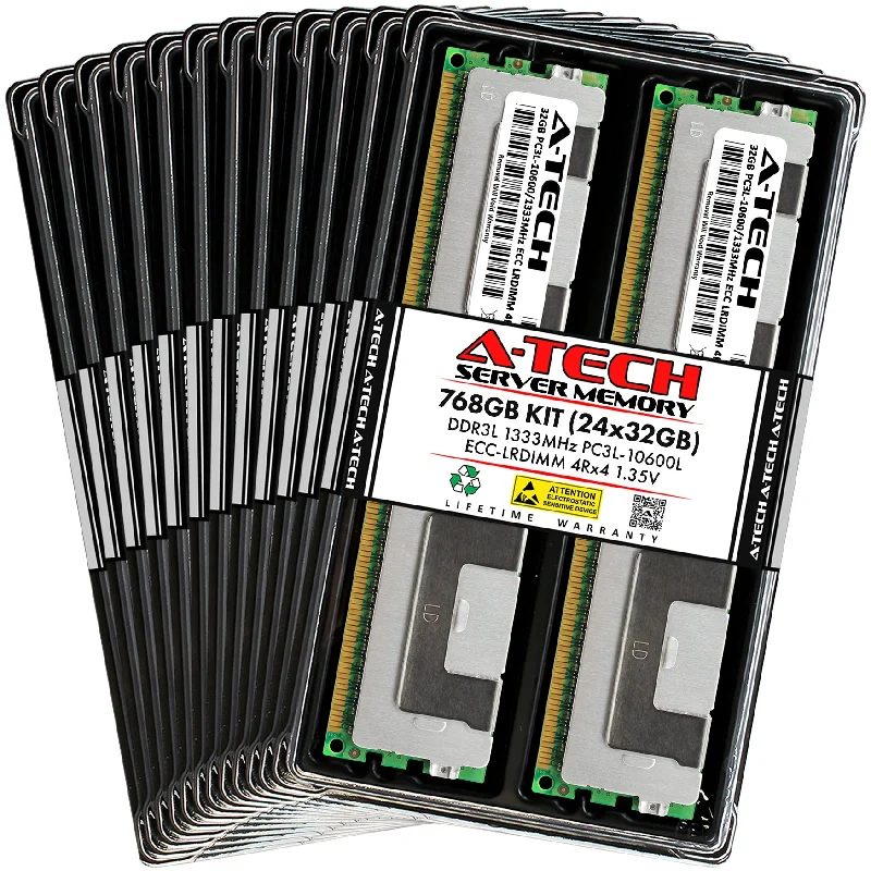 768GB Kit (24 x 32GB) 4Rx4 DDR3-1333 PC3-10600L LRDIMM ECC Load Reduced 1.35V 240-Pin Server Memory RAM