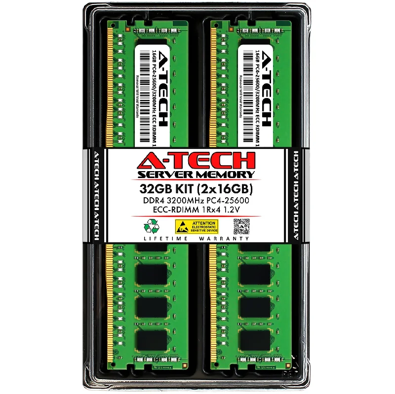 32GB Kit (2 x 16GB) 1Rx4 DDR4-3200 PC4-25600R RDIMM ECC Registered 1.2V 288-Pin Server Memory RAM